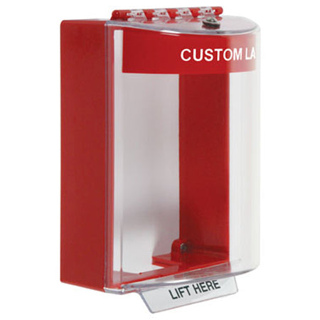 Safety Technology STI-13220C-R | Universal Stopper Dome Cover Surface Mount And Hood With Horn - Custom Label - Red - Non-Returnable