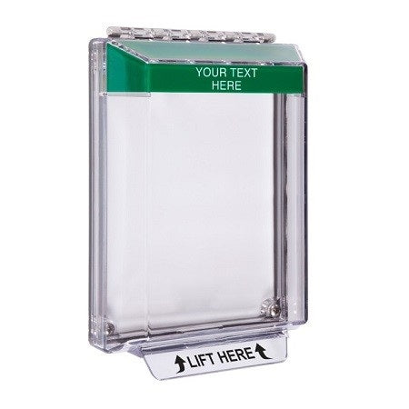 Safety Technology STI-14010C-G | Universal Stopper Low Profile Cover Flush Mount And Hood - Custom Label - Green - Non-Returnable