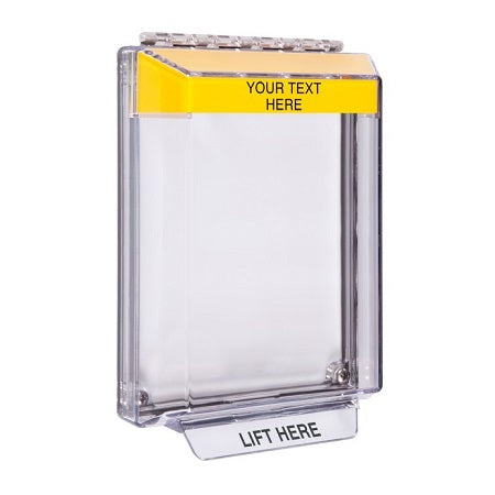 Safety Technology STI-14020C-Y | Universal Stopper Low Profile Cover Flush Mount And Hood With Horn - Custom Label - Yellow - Non-Returnable