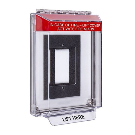 Safety Technology STI-14310FR | Universal Stopper Low Profile Cover Enclosure Flush Back Box And Hood - Fire Label - Red