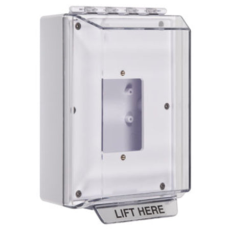 Safety Technology STI-14500N-W | Universal Stopper Low Profile Without Horn Housing Enclosed Back Box Open Mounting Plate - No Label Included - White