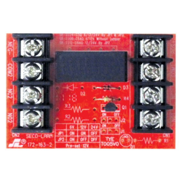 Seco-Larm SR-2206-C5AQ | Relay Module, 6/12VDC Trigger Voltage, One 5A Form C DPDT Relay