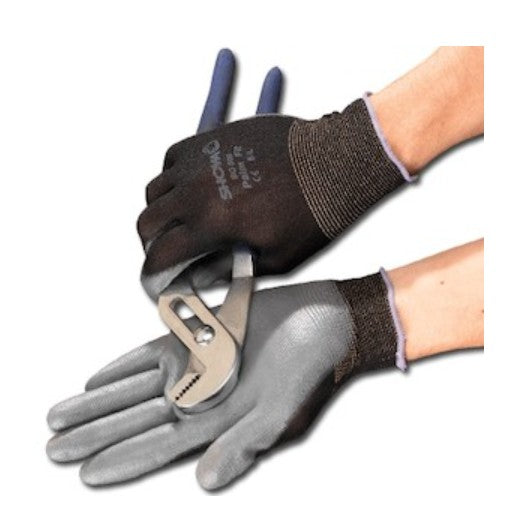 Showa BO500B-XL | Polyurethane Coated Gloves Nylon, Gray Palm Coated, Black, X-Large, Dozen Pair