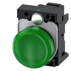 Siemens 3SU1102-6AA40-33A0 | Indicator Lights, 22 mm, Round, Plastic, Green, Lens, Smooth, With Holder, Led Module, With Integrated Led 24 VAC/DC, Spring-Type Terminal