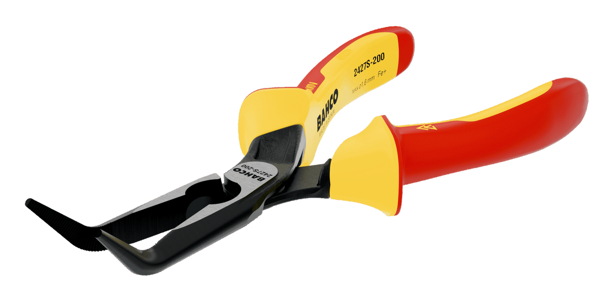 Williams 2427 S-200 | ERGO 45° Bent Tip Snipe Nose Pliers with Insulated Dual-Component Handles and Phosphate Finish (200 mm)