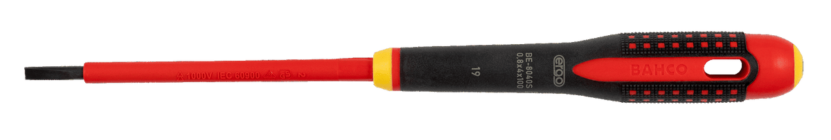 Williams BE-8010S | Bahco BE-8010S - ERGO VDE Insulated Slotted Screwdriver with 3-Component Handle 0.4 mm x 2.5 mm x 75 mm