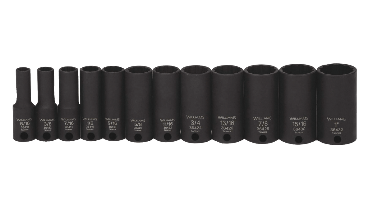 Williams JHW36922 | 3/8 Drive Deep Impact Socket Set, 12 Point, SAE, 12 Pieces, Black Industrial Finish