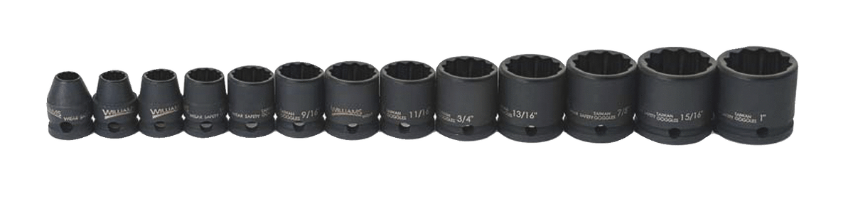 Williams JHW36923 | 3/8 Drive Shallow Impact Socket Set, 6 Point, Metric, 13 Pieces, Black Industrial Finish