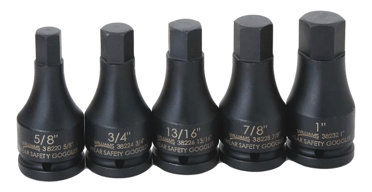 Williams JHW38932 | 3/4 Drive One Piece Impact Hex Bit Driver Set, SAE, 5 Piece, Black Industrial Finish