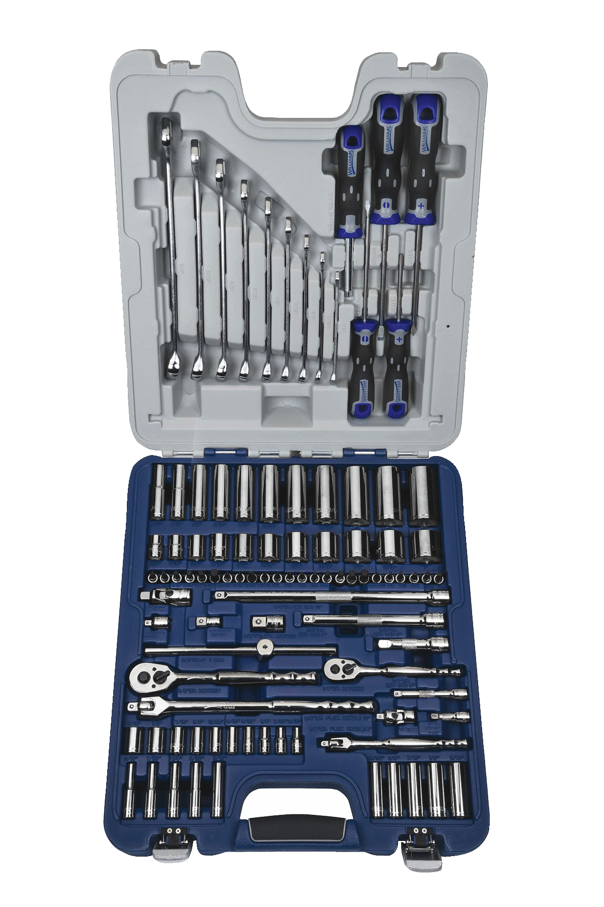 Williams JHW50611A | 1/4, 3/8 Drive Maser Socket & Tool Set, 6 & 12 Point, SAE, 95 Pieces