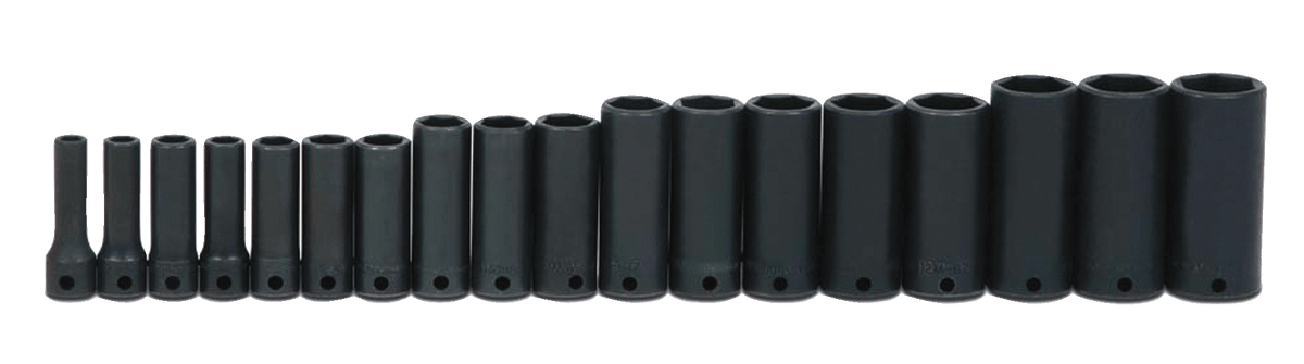 Williams JHWMS-12-18H | 3/8 Drive Deep Impact Socket Set, 6 Point, Metric, 18 Pieces, Black Industrial Finish
