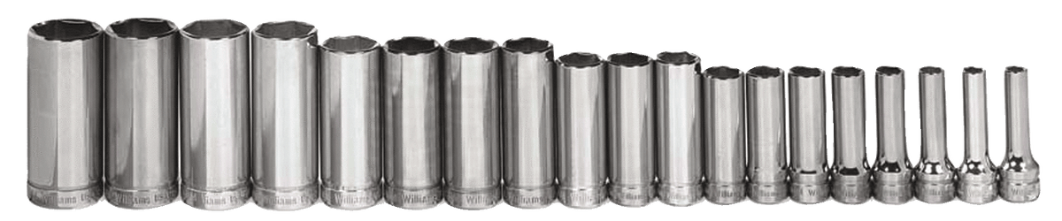 Williams JHWMSBD19HRC | 3/8 Drive Deep Socket Set, 6 Point, Metric, 19 Piece