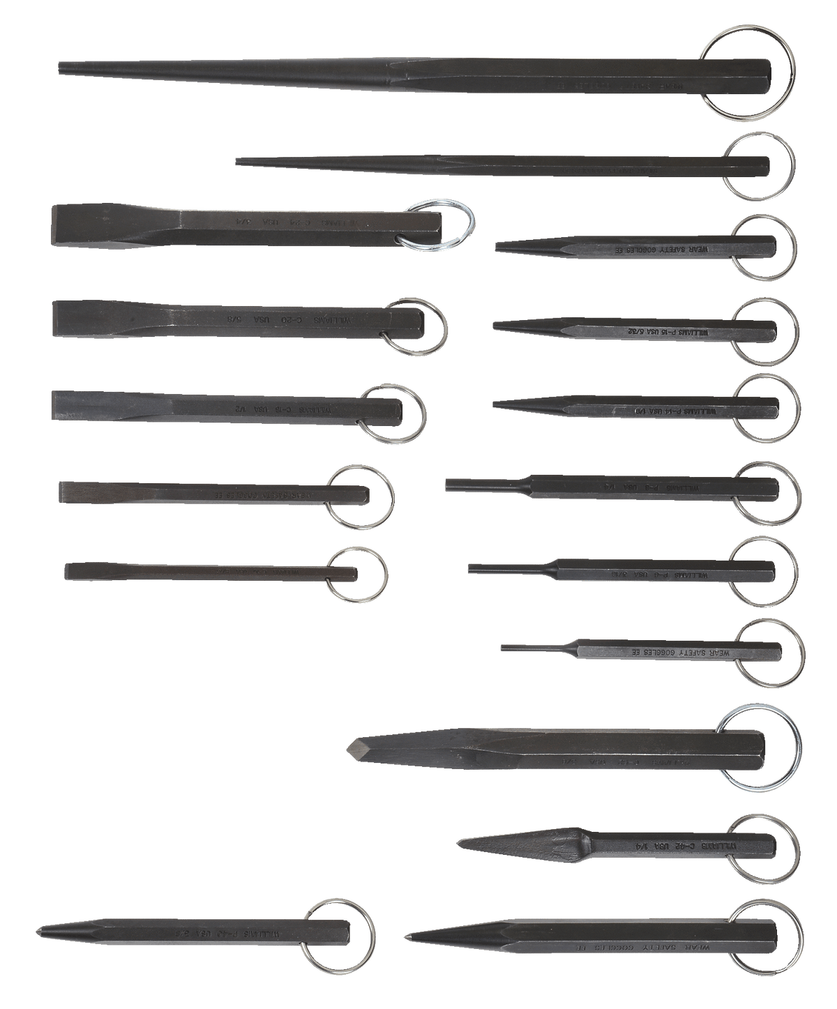 Williams JHWPC-17-TH | Tools@Height, 17-Pc Punch & Chisel Set With Safety Ring