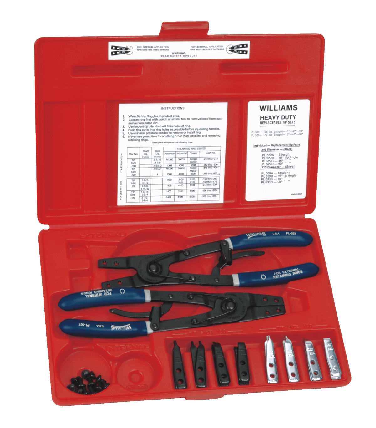 Williams JHWPL-530C | Tips for Heavy Dut Retianing Ring Pliers, 45 Degree X .120 Dia