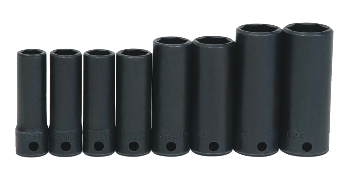 Williams JHWWS-12-8 | 3/8 Drive Deep Impact Sockets, 6 Point, SAE, 8 Piece Set, Black Industrial Finish