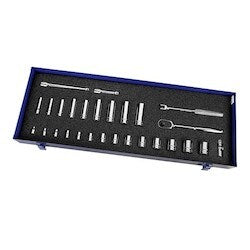 Williams JHWWSB-28FTB | 3/8 Drive Socket and Drive Tool Set, 12 Point, SAE, 28 Pieces, in Keep Safe Foam, in Metal Tool Box