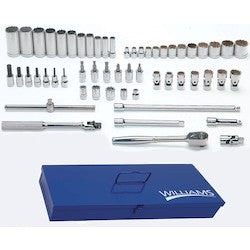 Williams JHWWSB-56FTB | 3/8 Drive Socket and Drive Tool Set, 8 & 12 Point, SAE, 56 Pieces, in Keep Safe Foam, in Metal Tool Box