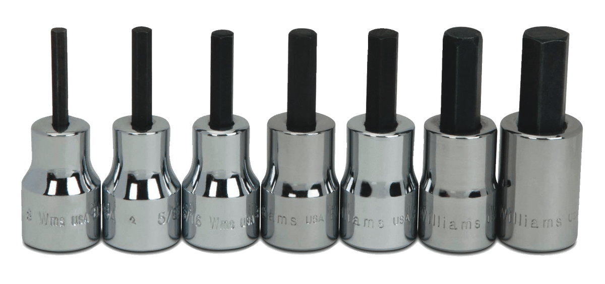 Williams JHWWSB-7A | 3/8 Drive Standard Length Hex Bit Socket Set, SAE, 7 Pieces
