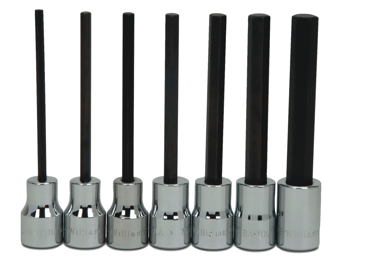 Williams JHWWSBS-7LRC | 3/8 Drive Longhex Bit Socket Set, SAE, 7 Piece