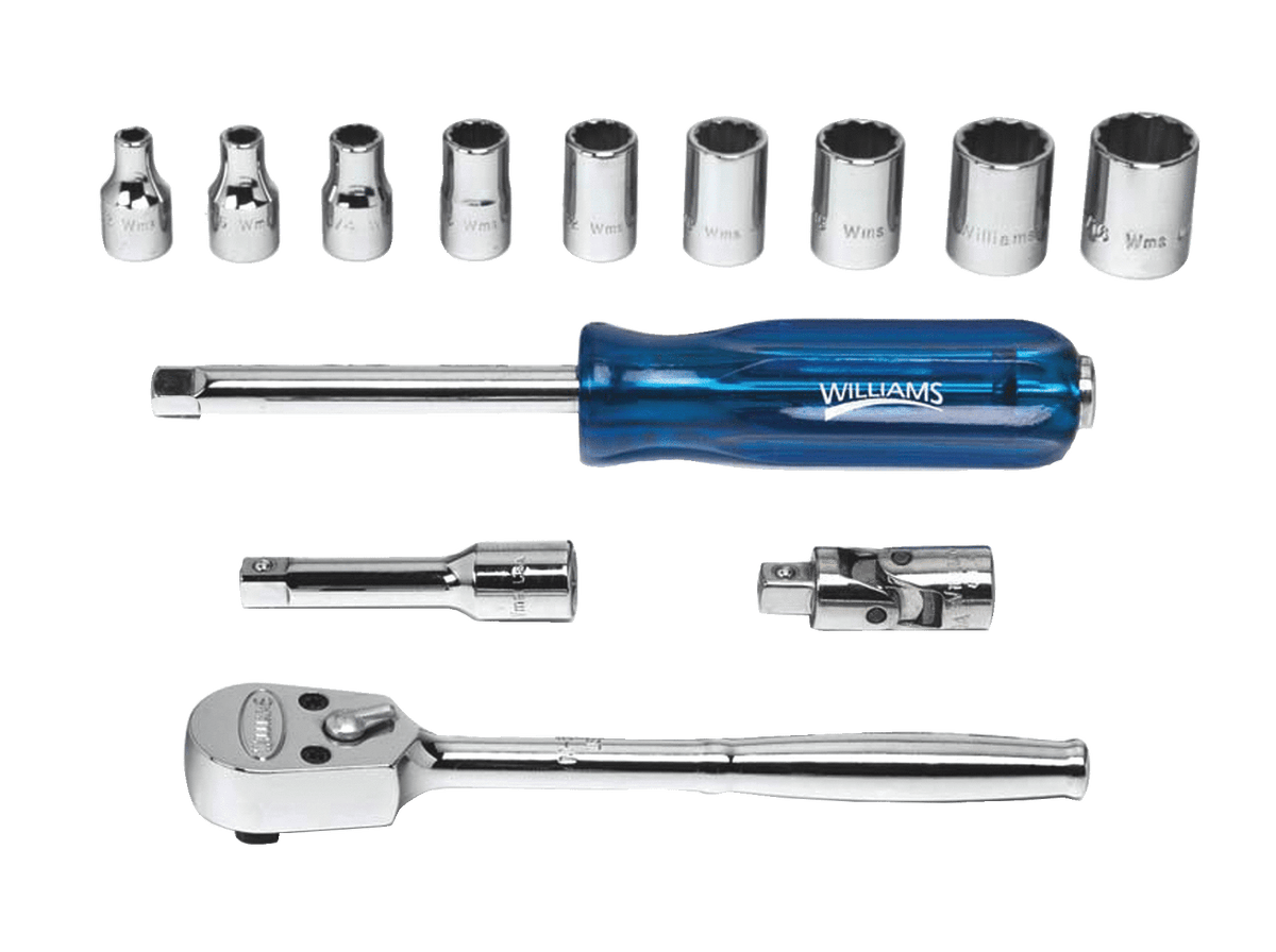 Williams JHWWSM-13FTB | 1/4 Drive Socket/Tool Set,12 Point, 13 Pieces, in Keep Safe Foam, with Tool Box