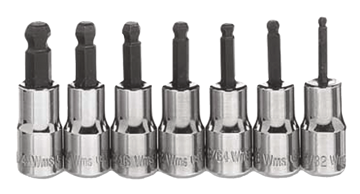 Williams JHWWSM-7HBA | 1/4 Drive Ball Hex Socket, High Polished Chrome Finish, Set, 7 Pieces