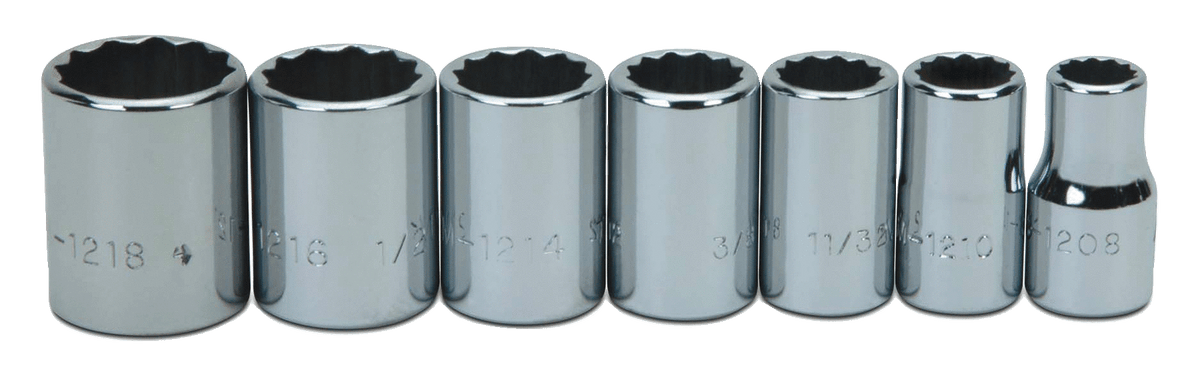 Williams JHWWSM-7RC | 1/4 Drive Shallow Socket, High Polished Chrome Finish, Set 12 Point 7 Piece