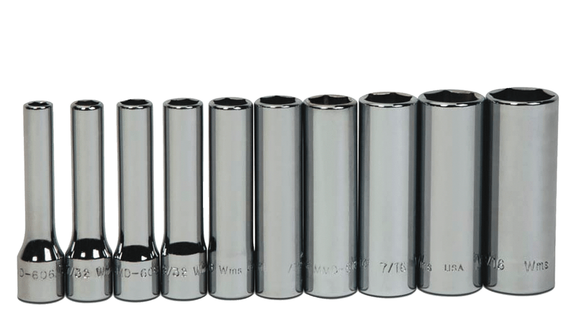 Williams JHWWSMD10HRC | 1/4 Drive. Deep Socket, High Polished Chrome Finish, Set, 6 Point, 10 Pieces