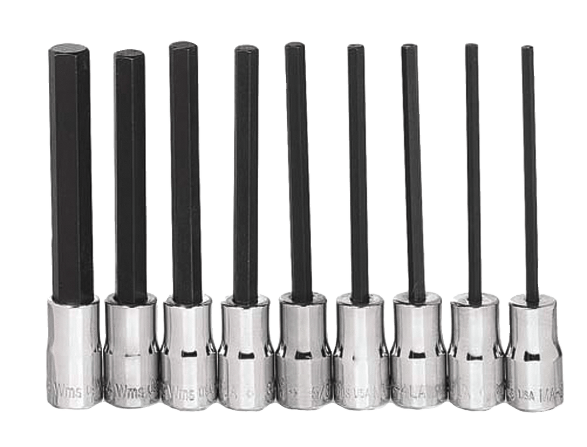 Williams JHWWSMS-9LRC | 9 Piece Long Hex Bit Socket, High Polished Chrome Finish, Set