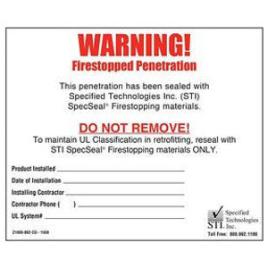 Specified Technologies STI Z1005-892-CG | Warning Label, Legend DO NOT REMOVE, Vinyl