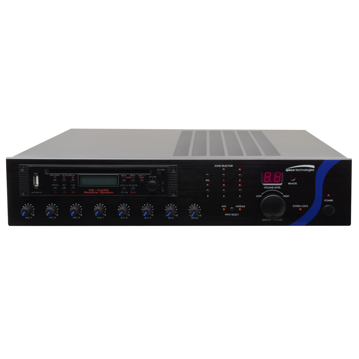 Speco Technologies PBM120AU | 120W PA Mixer Amplifier with USB/Tuner/CD