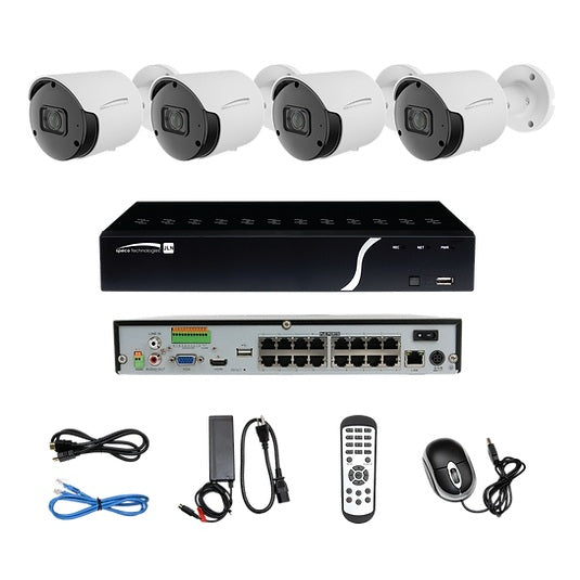 Speco Technologies ZIPB4N1 | 4 Channel H.265 NVR with 4 Outdoor 5MP IP Bullet Cameras, 2.8mm Fixed Lens