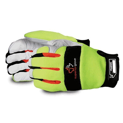 Superior Gloves MXGKGHV-M | Clutch Gear Hi-Viz Mechanics Glove With Goat-Grain Palms, Kevlar Fiber Lining, And Wide Elastic Wrists