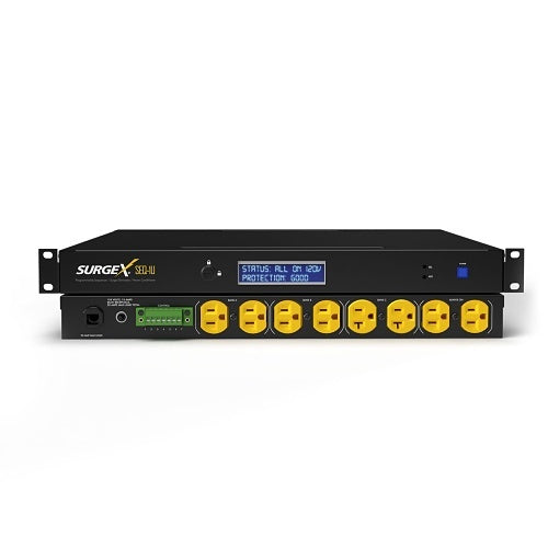 SurgeX SEQ-1U | 120V/20A Sequencing Surge Eliminator and Power Conditioner with Remote and Key Lock, 1U