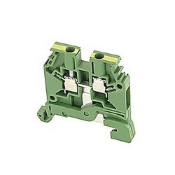 TE Connectivity 16580901 | Green and yellow ground block with screw clamp connection, 6 mm spacing on a DIN 3 rail without screw