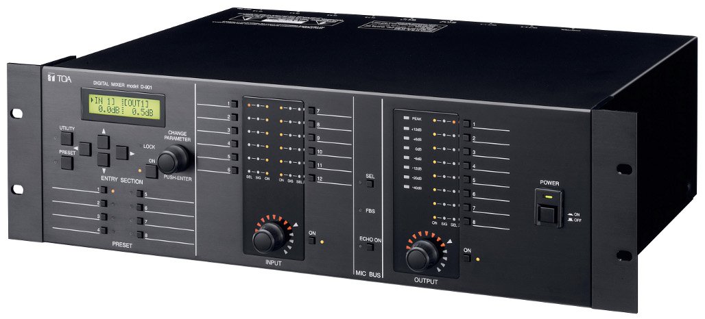 TOA Electronics D-901 US | Modular Digital Mixer with 12 Inputs, 8 Outputs