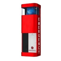Talk-A-Phone ETP-WM24-RED | Painted Red Stainless Steel Wall Mounted Phone Station with Integrated Blue Light/Strobe and Faceplate Light