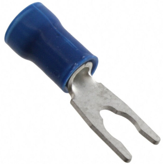 TE Connectivity 53244-1 | TERMINAL FORK 16-14AWG PVC 600V #8 STUD TIN BRASS BLUE