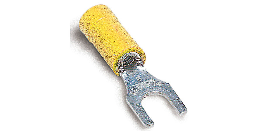 Thomas & Betts 10RC-10F | Fork Terminal, No. 10, 12 AWG, 10 AWG, Vinyl Insulation, Yellow, Copper, Tin-Plated, 600 V, 1.09 in.