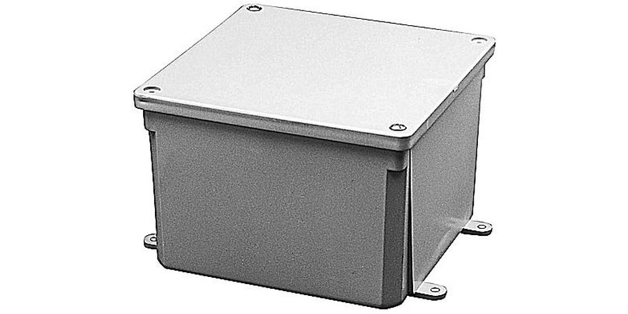 Thomas & Betts E987N | Junction Box, 4 in. H, 4 in. W, 4 in. D, PVC, Indoor, Outdoor, Gray, NEMA 6P