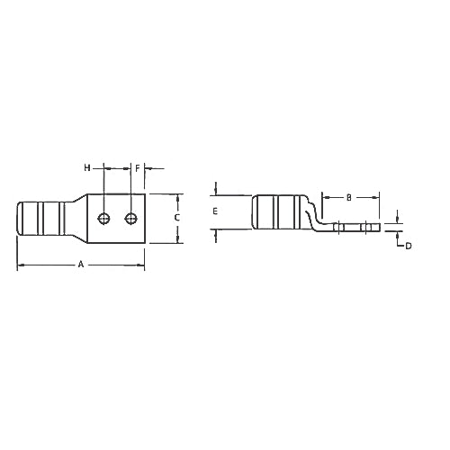 Thomas & Betts 54879BE | Copper Two-Hole Lug, Long Barrel, Blind End, Max 35kV, Wire Size 700 kcmil, Tin Plated, Die Code 42, Pink