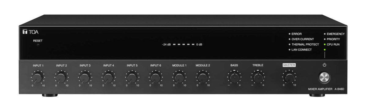 Toa Electronics A-848D | Mixer/ Digital Amplifier 480W Six Audio Input, 2 Slots for 900 Series Modules