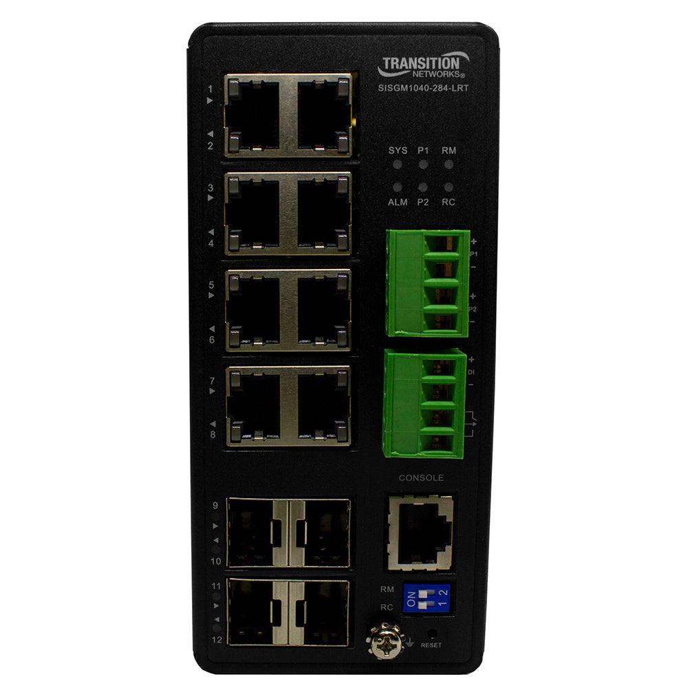 Lantronix SISGM1040284LRT | Managed Hardened Switch, (8)10/100/1000base-t, (4)100/1000 Sfp