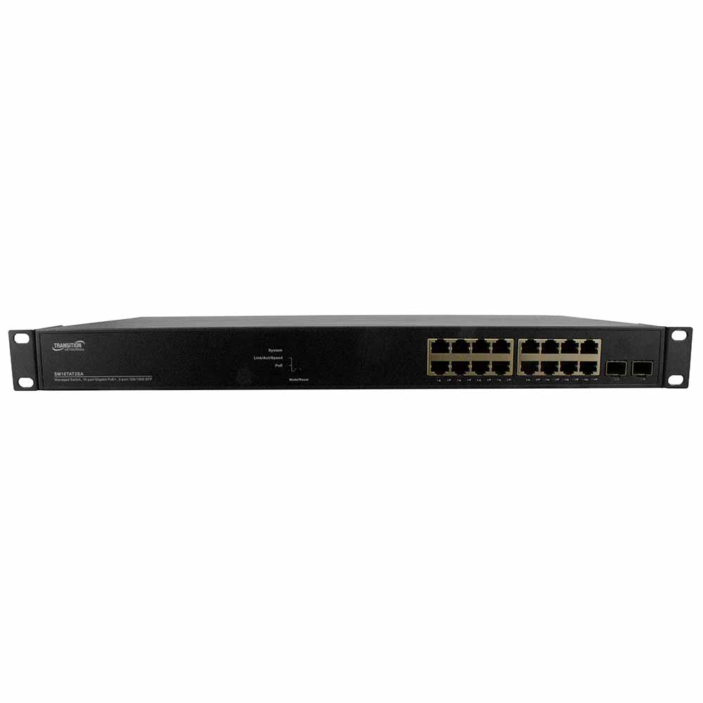 Lantronix SM16TAT2SA-SA | Smart Managed Poe+ Switch, 16-port Gigabit Poe+, 2-port 100/1000 Sfp