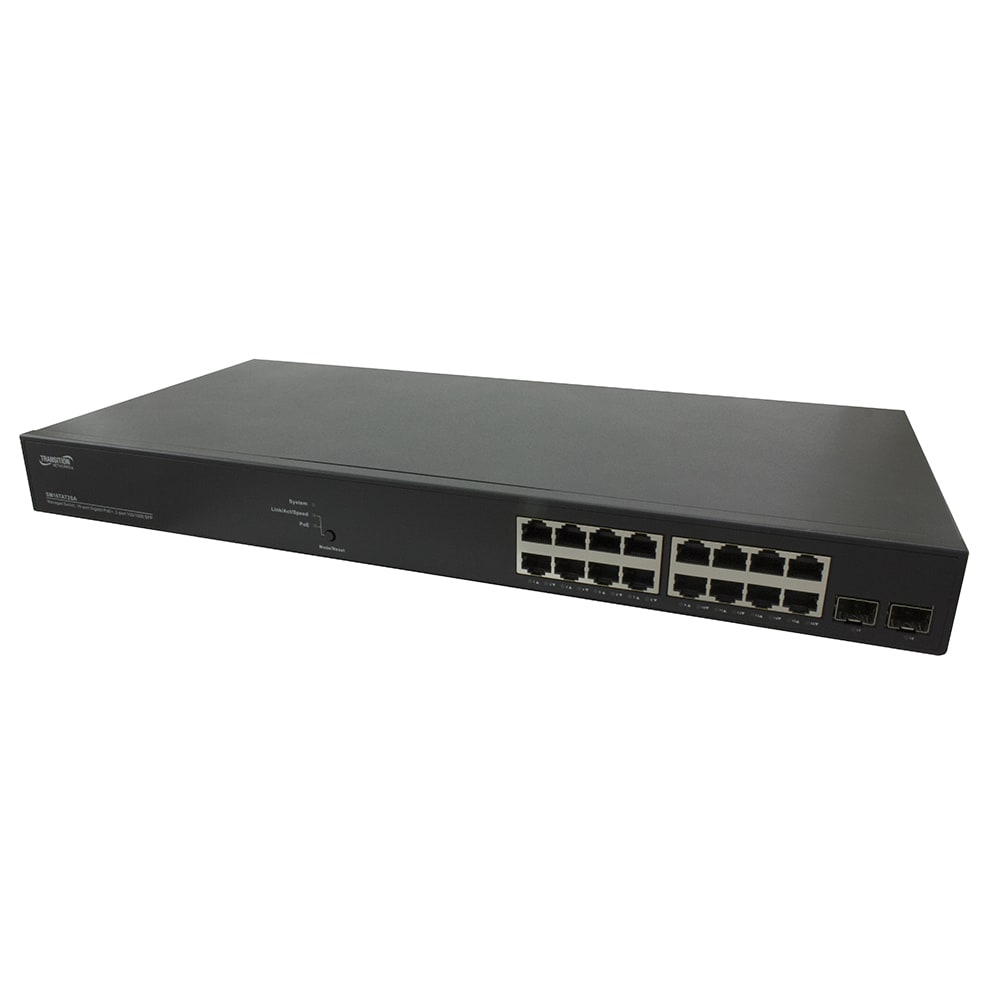 Lantronix SM16TAT2SA-BR | Smart Managed Poe+ Switch, 16-port Gigabit Poe+, 2-port 100/1000 Sfp