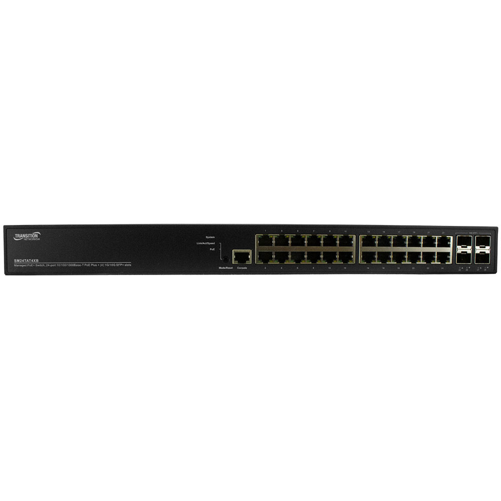 Lantronix SM24TAT4XB-UK | 24-port Gigabit Poe+ With (4) 1g/10g Sfp+, 370 Watt