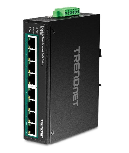Trendnet TI-PE80 | 8-Port Industrial Fast Ethernet PoE+ DIN-Rail Switch
