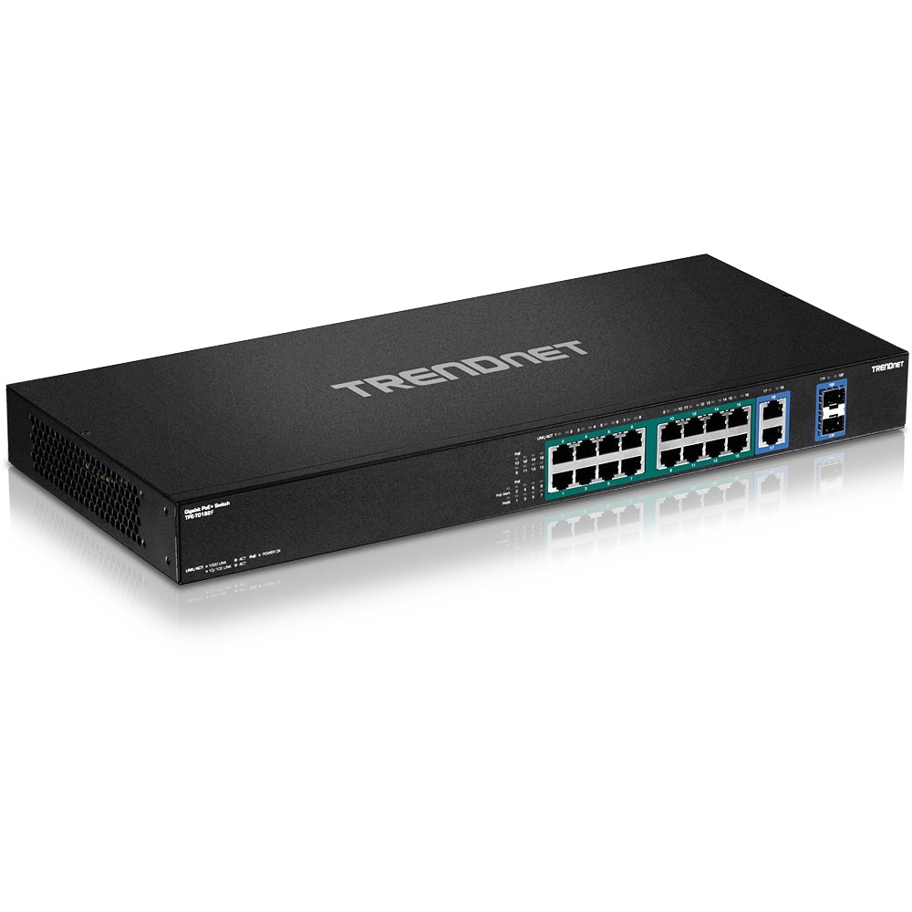 Trendnet TPE-TG182F | High Power PoE+ Switch, 2 x RJ45/SFP Port Configuration, 18 W Power Consumption