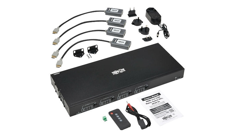 Tripp-Lite B127A-4X4-BH4PH | 4x4 HDMI over Cat6 Matrix Switch Kit, Switch/4x Pigtail Receivers - 4K 60 Hz, HDR, 4:4:4, PoC,