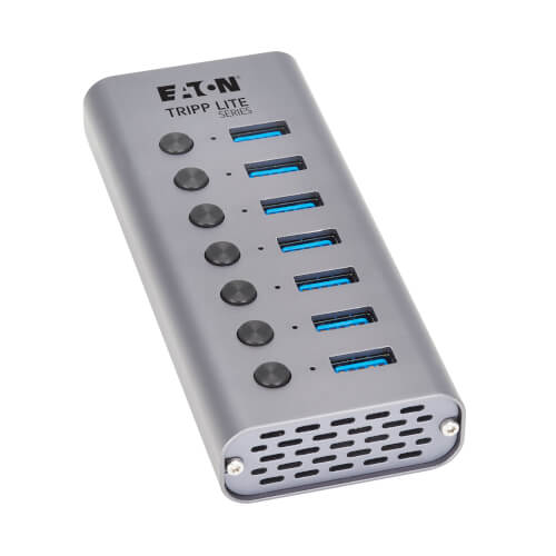 Tripp-Lite U360-007-SW | 7-Port USB-C Hub - USB 3.2 Gen 1 (5 Gbps) USB-A Ports with On/Off Buttons, Optional USB-A Adapter, Gray
