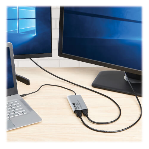 Tripp-Lite U444-2H-DL | USB-C Adapter, Dual Display - 4K 60 Hz HDMI, 100W PD Passthrough, Silver